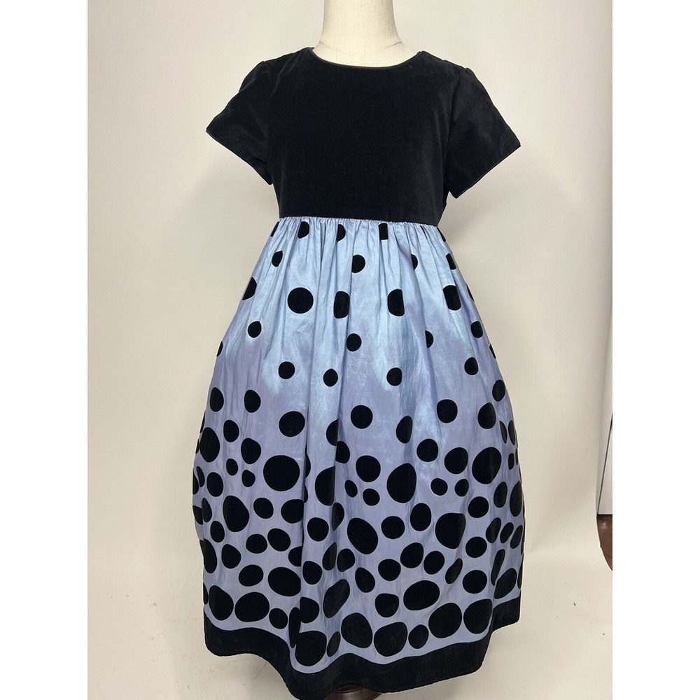 Maggie Breen Little Girls Sleeveless Dress Size 6 Light Blue And Navy Polka Dots